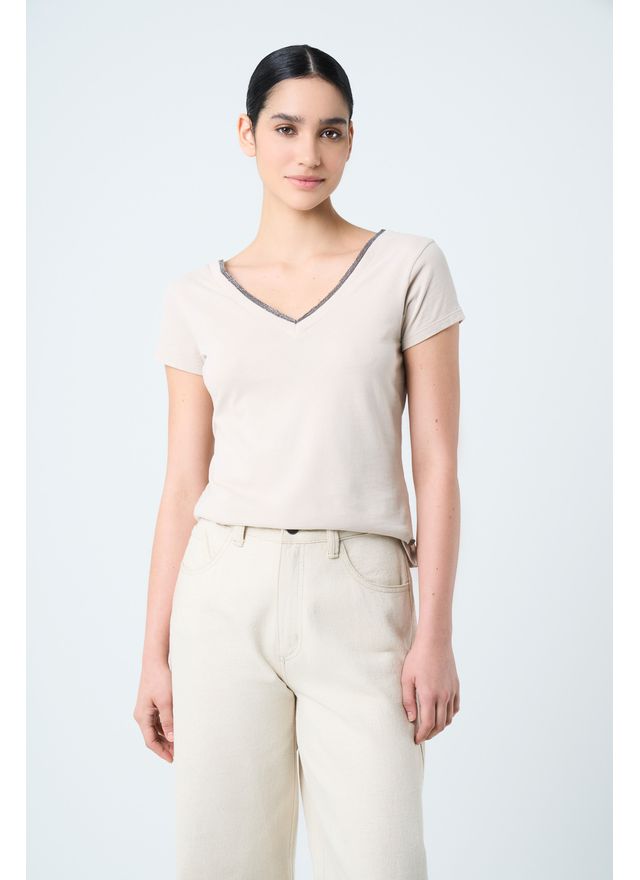 Camiseta básica para mujer millaré metálico decorativo