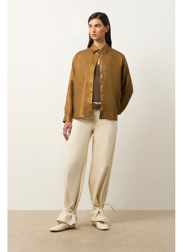 Camisa Peonia en lino con acabado metalizado para mujer oversized