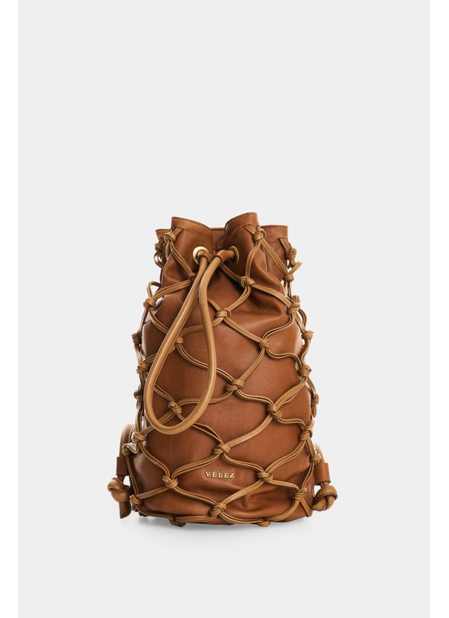 Morral en cuero con tejido sobrepuesto para mujer Lyra knots